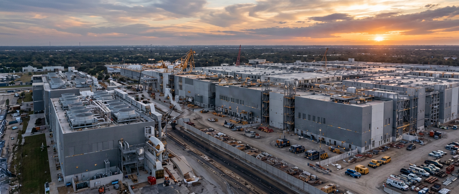 Large industrial facility at sunset